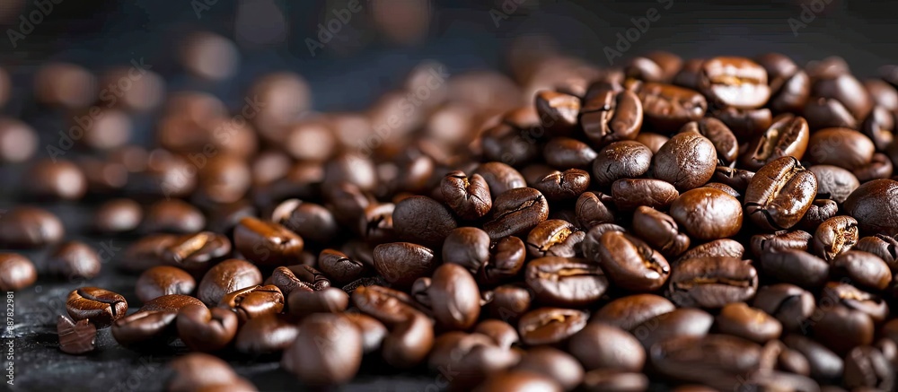 Poster A mound of coffee beans beautifully illuminated in soft light perfect for a copy space image