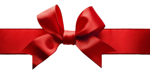 Red bow ribbon isolated with transparent background. Holiday celebration concept decoration design element