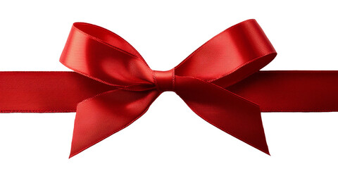Red bow ribbon isolated with transparent background. Holiday celebration concept decoration design element