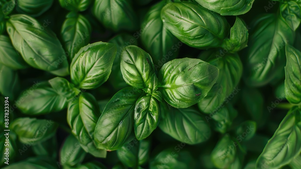 Wall mural basil fragrant herb in italian cuisine captured in vertical photo