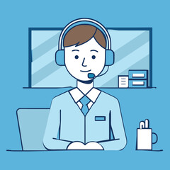 customer support line art vector art illustration