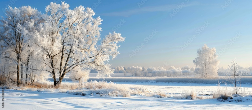 Aufkleber in the chilly northern winter a blanket of white snow and frost envelops everything creating a seren