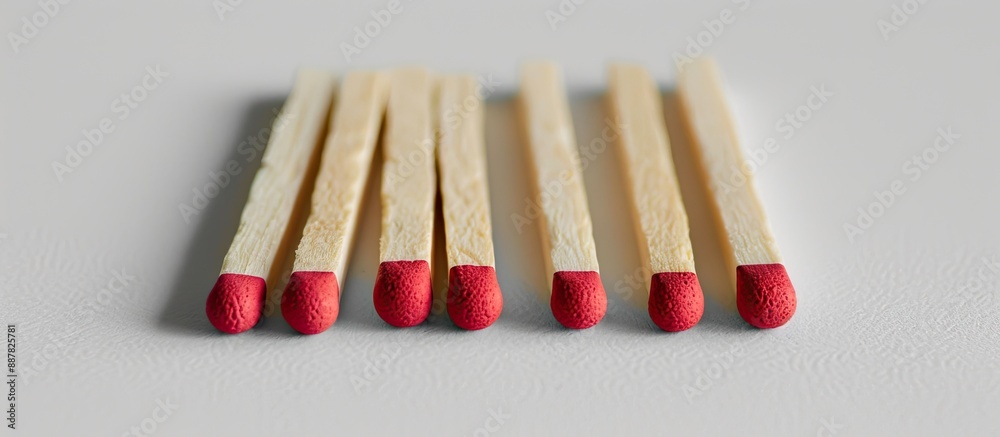 Poster a row of matches on a white surface with copy space image available