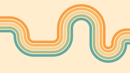 Abstract background of rainbow groovy Wavy Line design in 1970s Hippie Retro style. Vector pattern ready to use for cloth, textile, wrap and other.