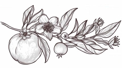 Artistic line drawing of fresh pomegranate fruit