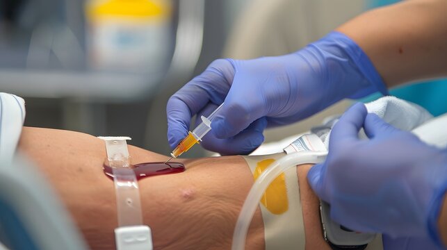 A patient receiving an intravenous pyelogram to diagnose urological conditions