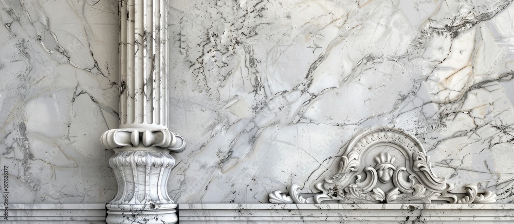 Fototapete Decorative wallpaper featuring an intricate old white marble pattern backdrop with space available for text incorporation in a house setting. with copy space image. Place for adding text or design
