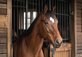 Brown Horse with White Mark on Forehead