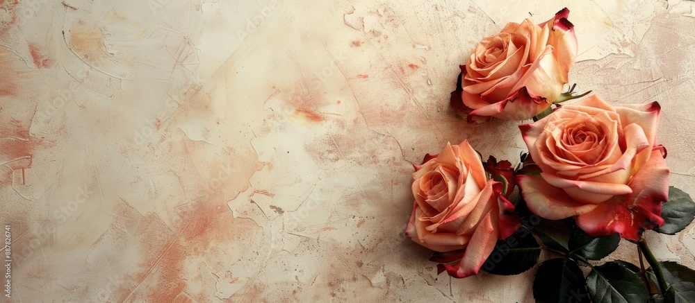 Aufkleber A lovely bouquet of roses rests on a light backdrop with ample space for text or other elements in the composition