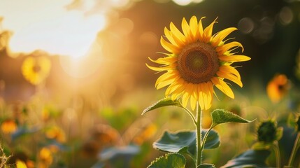 Fototapeta premium Close up of a sunflower in a field on a summer day stunning natural Wallpaper