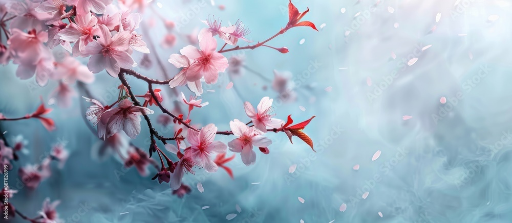 Leinwandbilder cloudy day setting with sakura cherry blossoms in spring ideal for a copy space image