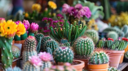 Fototapeta premium Cactus market shop and flower