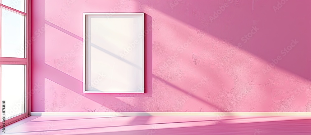 Poster pink wall with a white frame for a copy space image