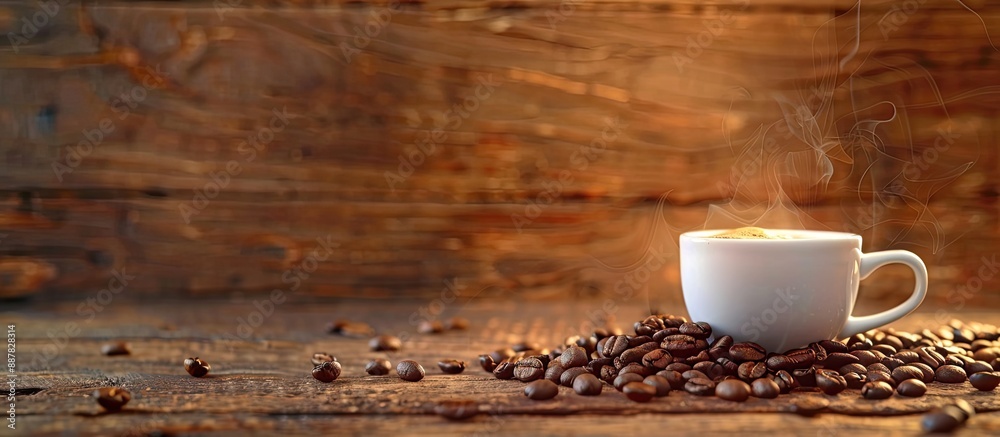 Aufkleber coffee cup and coffee beans on a table with copy space image
