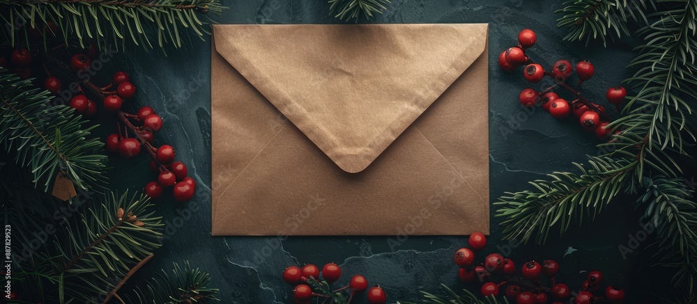 Poster a dark background holds a christmas themed letter or envelope mockup hinting at new year greetings p