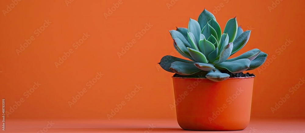 Poster a vibrant succulent in a pot against an orange backdrop suitable for copy space image