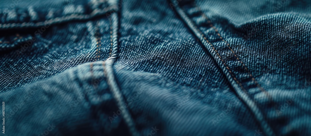 Poster Close up on a pair of jeans with a stitched pattern featuring copy space image