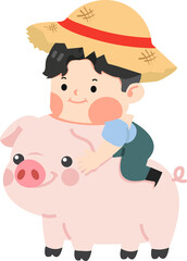 Little Farmer riding a pig