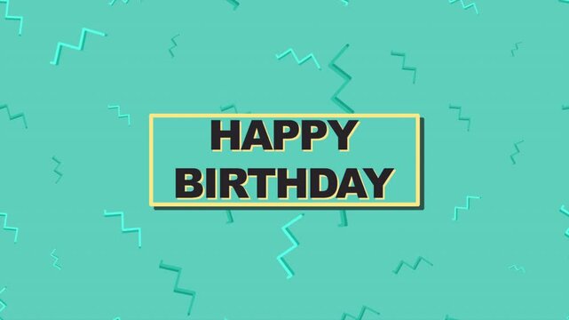 A simple and cheerful birthday card featuring a yellow Happy Birthday banner on a light blue background with a geometric pattern
