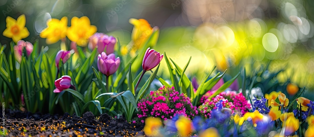 Aufkleber floral display during spring showcasing vibrant blossoms in a garden setting with ample copy space i