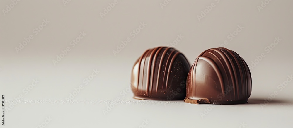 Leinwandbilder Two chocolate candies on a white background with room for text or images. with copy space image. Place for adding text or design
