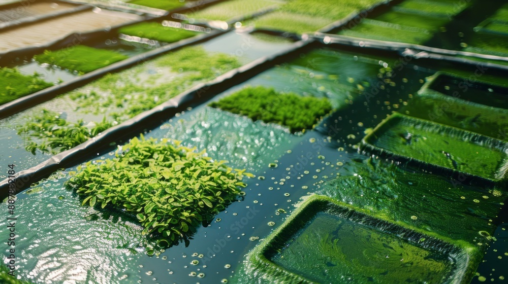 Poster Minimalistic Stock photo of microalgae cultivation farming technology in Vietnam --ar 16:9 Job ID: e18379ef-bea9-4ab3-a4d5-0cd0779b48ab