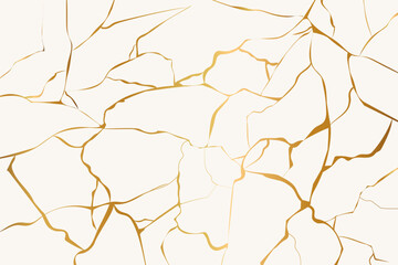 Kintsugi gold simple break lines, asian geaometric crackle. Surface with crack print, effect. Moderm cover golden broken texture.