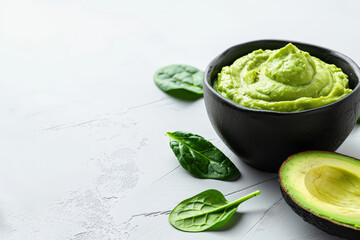 Obraz premium avocado-spinach dip in a matte black bowl
