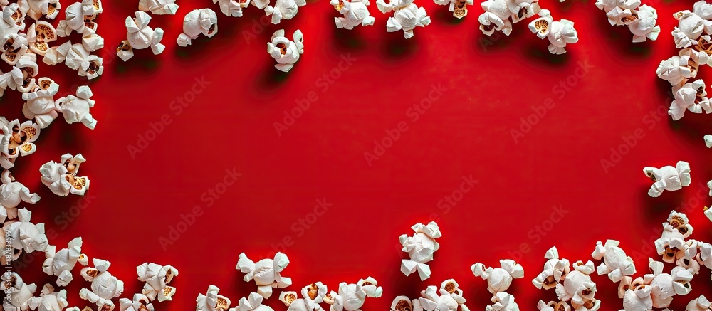 Fototapete red backdrop overlaid with popcorn offering a spot for text with copy space image