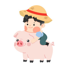 Little Farmer riding a pig