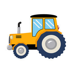 Cartoon Yellow Tractor Isolated on White background