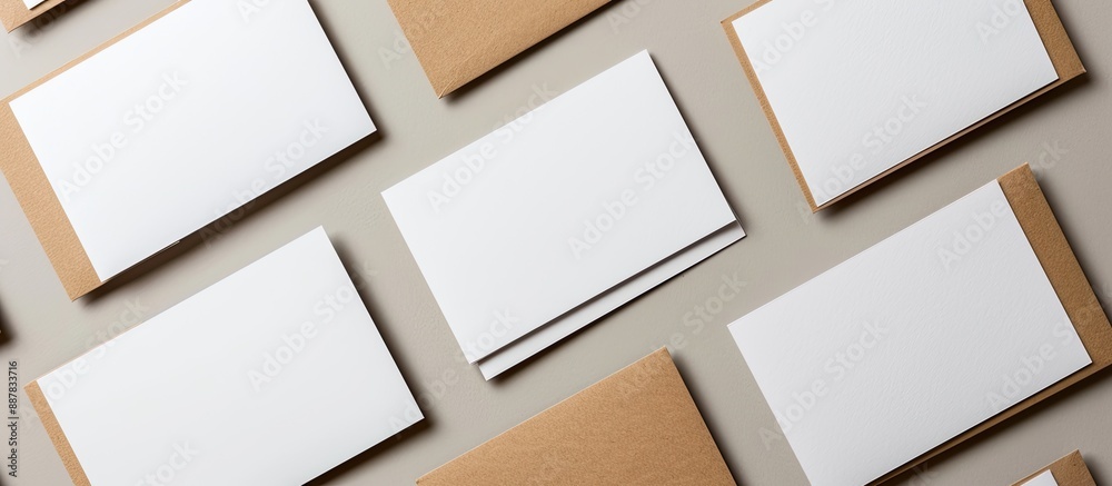 Aufkleber business cards in brown and white viewed from above with ample space for an image to be inserted