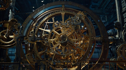Obraz premium a universe where planets and stars are interconnected by massive gears and clock mechanisms, suggesting that time drives the cosmos