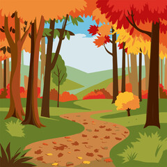 Colorful Autumn Forest Landscape Illustration