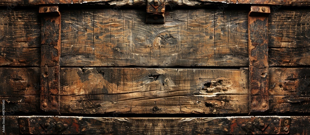 Poster Close up view of an aged wooden crate used as a background for a copy space image