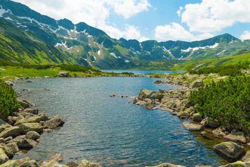 Mountain lake in Five Polish Ponds Valley. Beautiful summer landscape in the mountains