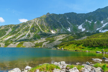 Mountain lake in Five Polish Ponds Valley. Beautiful summer landscape in the mountains