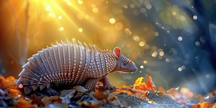 Beautiful armadillo in nature. Selective focus.