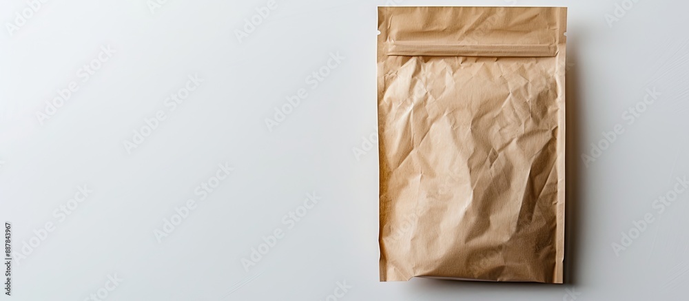 Poster a single sealed paper bag against a white background with copy space image
