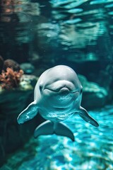 Naklejka premium Beluga underwater is beautiful. Selective focus.