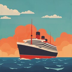 A timeless Art Deco poster advertises the elegance of a luxury ocean liner Sleek