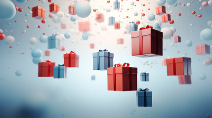 generated illustration of . Festive holiday gift boxes against blue background