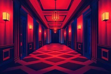 Step into a world of opulence with this Art Deco illustration of a grand ballroom Extravagant chandeliers