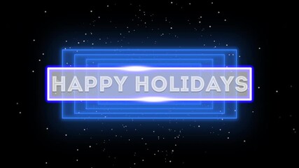 A vibrant neon blue sign with Happy Holidays in a futuristic font exudes a modern and festive vibe. Likely representing the holiday season or a celebration, it catches eye with its striking design - Powered by Adobe