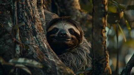 Fototapeta premium sloth in tree closeup