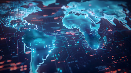 Digital world map planet Earth space global globe sky space 5G wireless network AI big data communication pathways science technology web internet connection transmission cyber cloud computing online