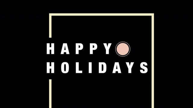 A square frame with a black background shows a smiling persons face wearing sunglasses. Happy Holidays is written above in white font