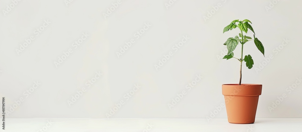 Poster white background with a flower pot featuring copy space image