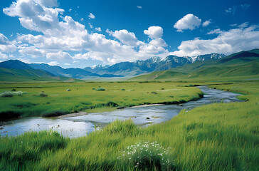 Obraz premium landscape with lake and mountains