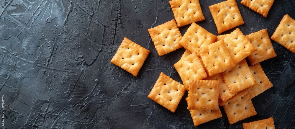Aufkleber view from above of homemade cheese shaped crackers a perfect crispy snack with ample copy space for 